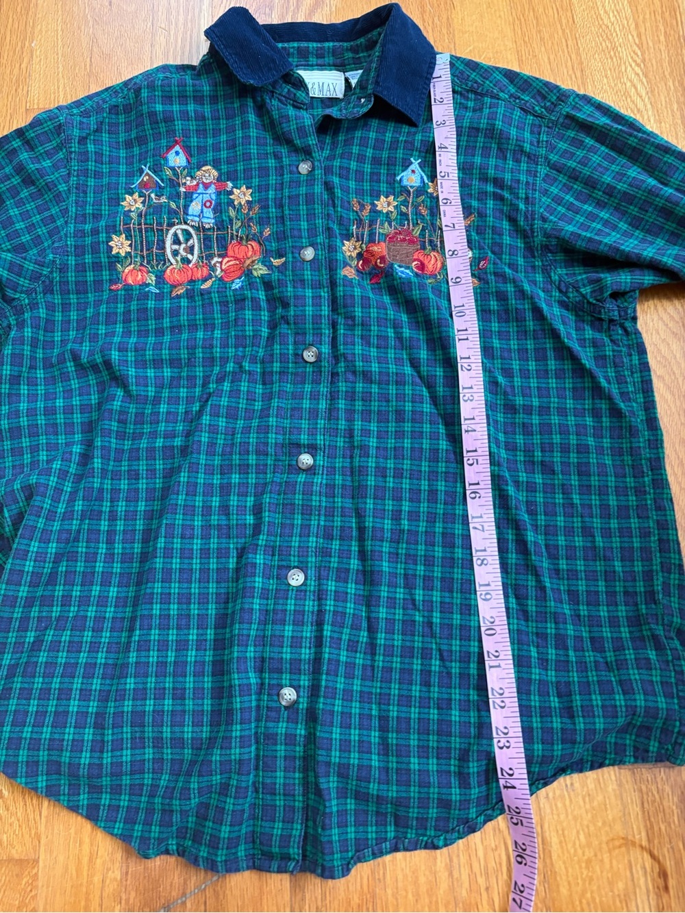Vintage Fall Gingham Button Down Corduroy Halloween Mushroom Cottagecore - Picture 7 of 8
